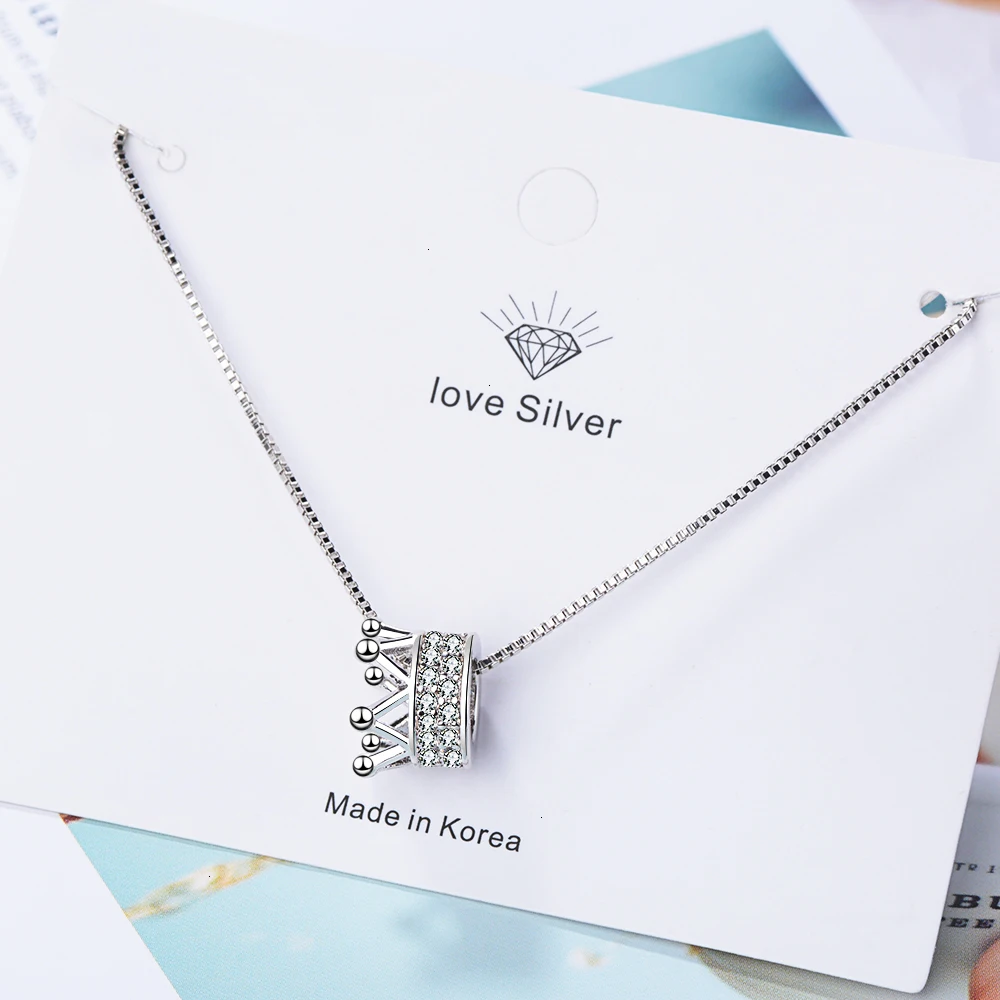 925 Sterling Silver Zircon Crown Necklace Two Colors Queen Wind Cavicle Chain For Women S-n311