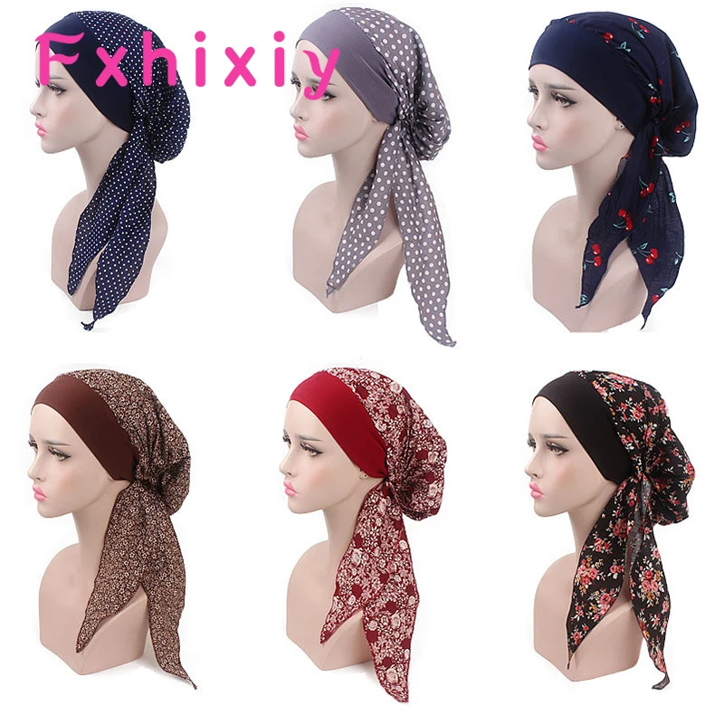 Muslim Women Cotton Turban Hat Scarves Pre-Tied Cancer Chemo Chemotherapy Bandana Headwear Headwrap Hair Loss Accessories