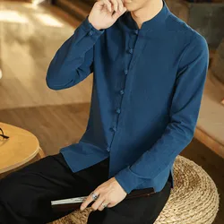 2022 Casual Oriental Men Kung Fu Tai Chi Linen Shirt Chinese Style Traditional Top Vintage Coat Tang Suit Male Camisas