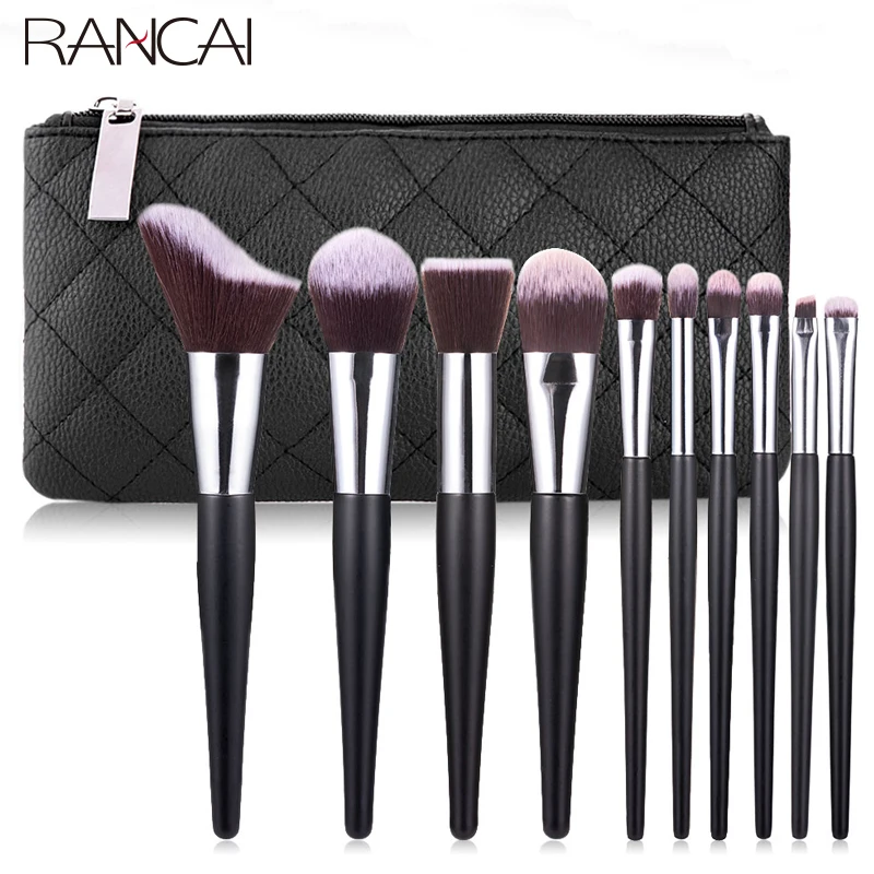 Rancai 10Pcs Hight Kwaliteit Make-Up Kwasten Set Foundation Poeder Blush Oogschaduw Spons Borstel Zacht Haar Cosmetische Penselen Gereedschap