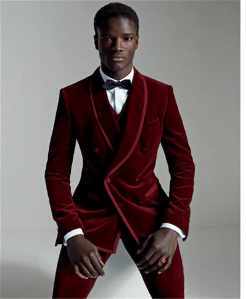 

New flannelette men's dress wedding dress Lapel men's bridegroom best bule tuxedo performance suit jacket pants vest