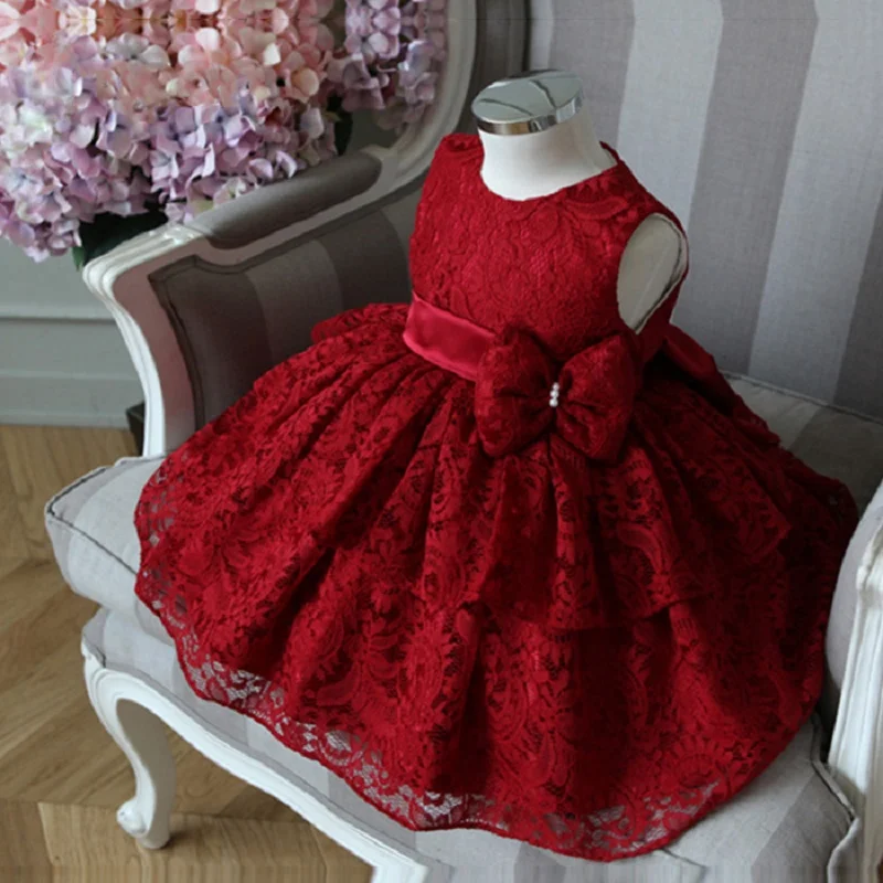 Robe princesse en dentelle pour bébés filles, tenue Tutu à grand nœud, pour fête d'anniversaire, pour enfants 1 ans