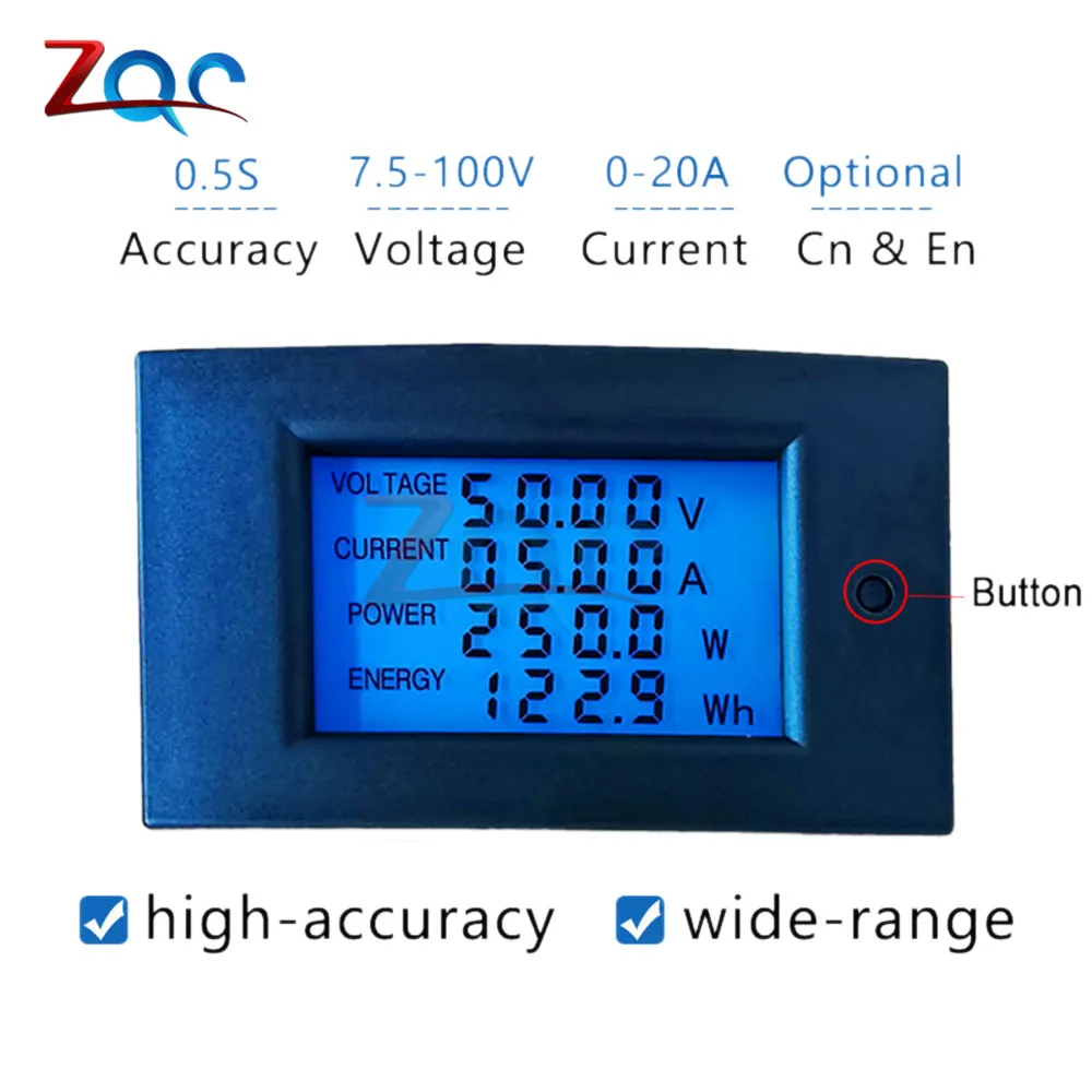 DC 7.5 -100V 20A 50A 100A LCD Digital Display Multimeter Voltage Current Power Energy Monitor Tester Voltmeter Ammeter Wattmeter