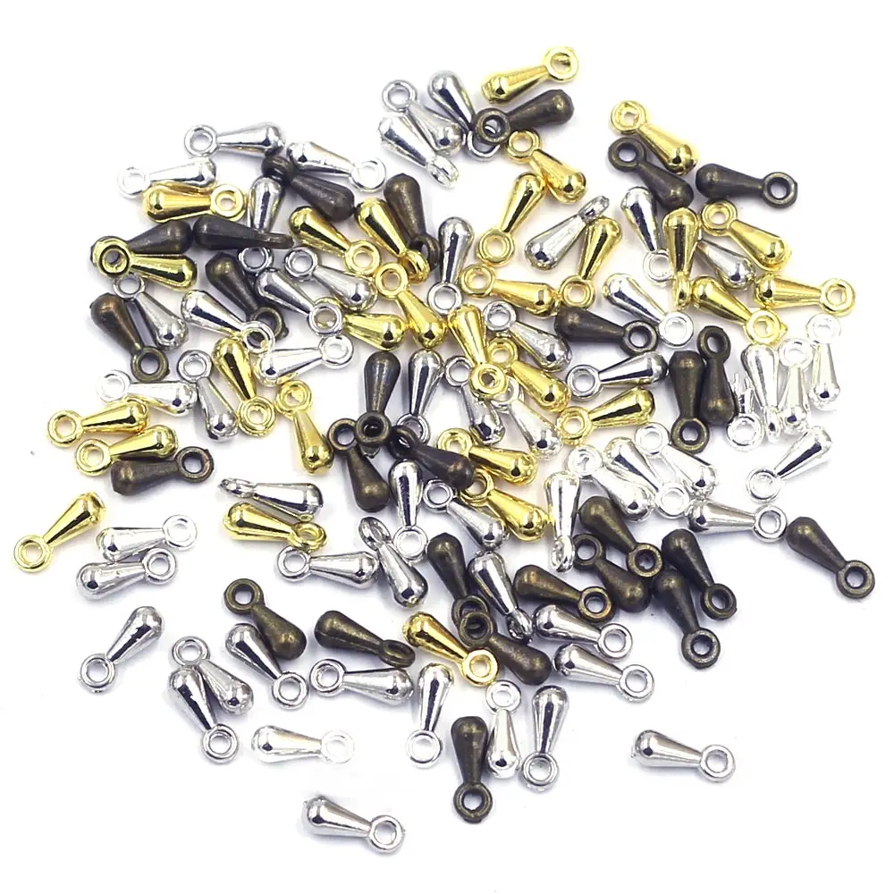 100Pcs Pendants Water Drop Metal Mixed Fit For Charm Necklaces Extender Chain Jewelry DIY Findings 7x2.5mm