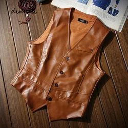 DIMUSI Autumn Men's Vests Coats Fashion PU Leather Sleeveless Jackets Casual Outwear Biker Leather Waistcoats Mens Clothing