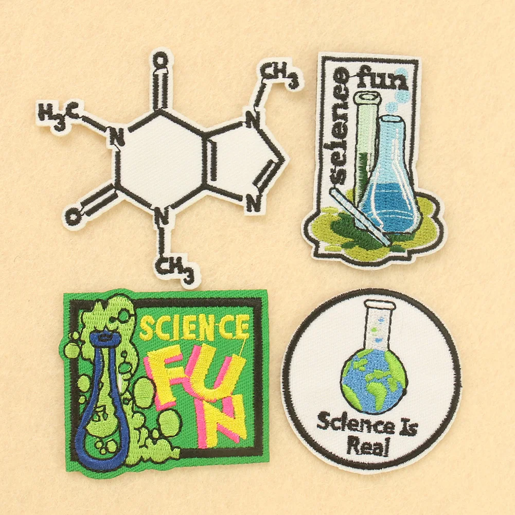 2PCS Science Fun Patch Chemistry Experiment Clothes Stickers Embroidery Applique Scientist Fabric Badge Iron on Patches Clothes