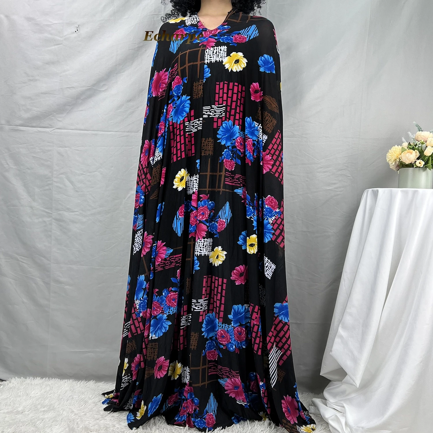 Sleeveless Pullover Dress 1 Piece Set Women Prayer Garment Dubai Abaya Arab Jibab Flowers Djellaba Femmel Khimar Caftan Clothes