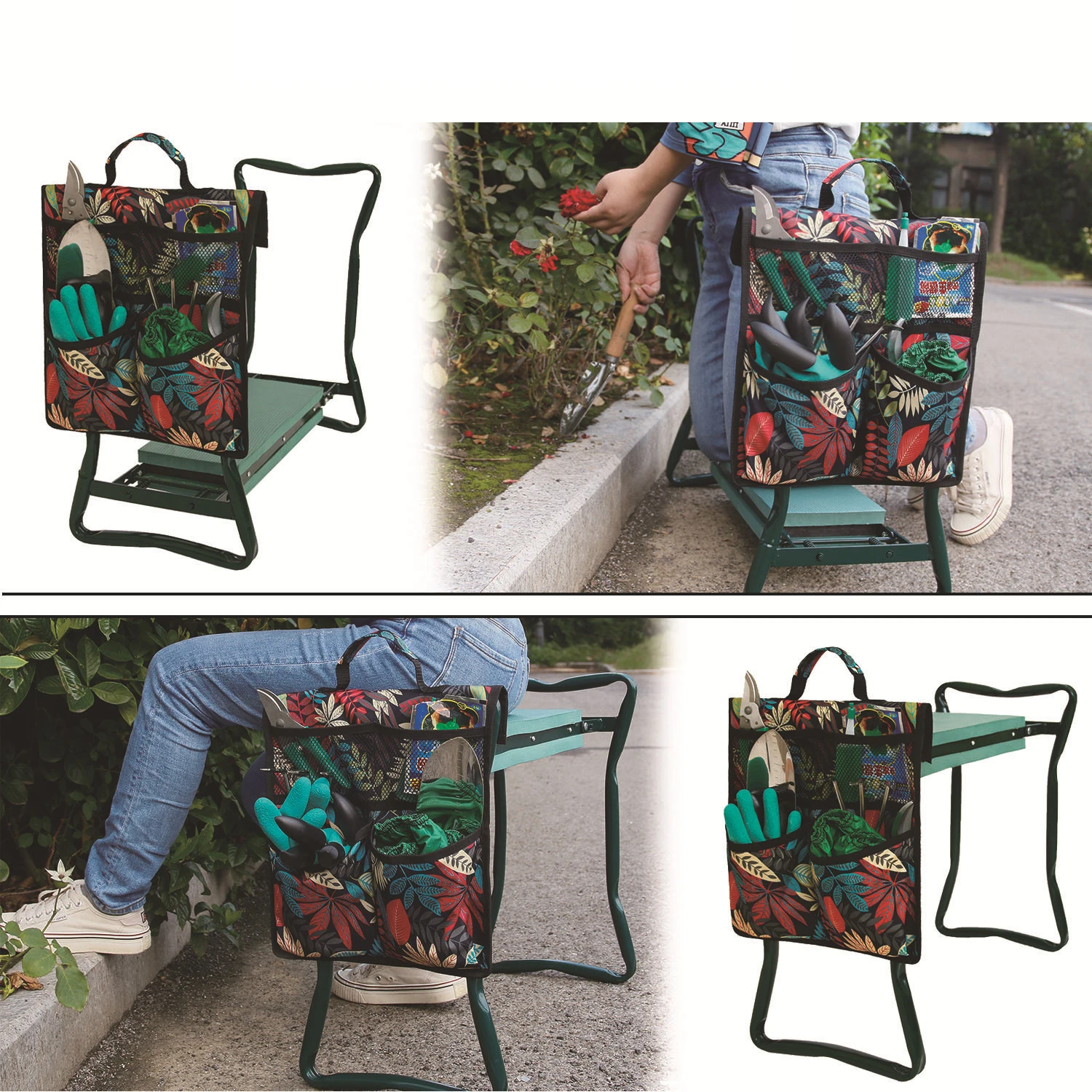 Portable 600d Oxford Cloth Garden Trolley Hanging Bag Flatbed Hand Tool Accessory Storage Garden Kneeler Tools Bags