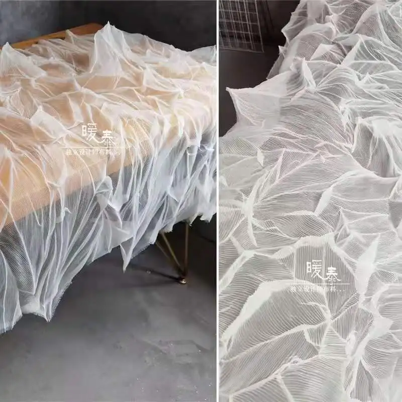 Tessuto di Tulle pieghettato trasparente pieghe a forma di foglia bianca sfondo fai da te Decor gonne vestiti vestiti tessuto firmato