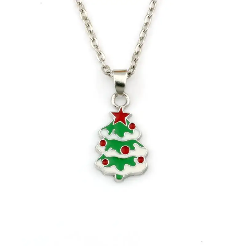 20pcs Enamel Christmas Tree Alloy Charms Pendant Necklaces Jewelry DIY 19.6 Inches Chains Gift A-568d