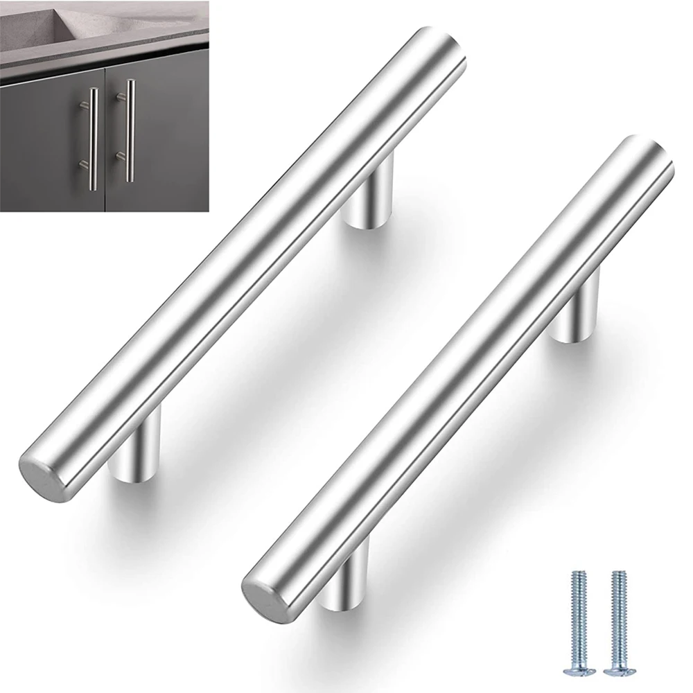 Furniture Handles Wardrobe Door Pull Stainless Steel Drawer Handle T Bar Straight Kitchen Long Cabinet Closet Knob Black Silver