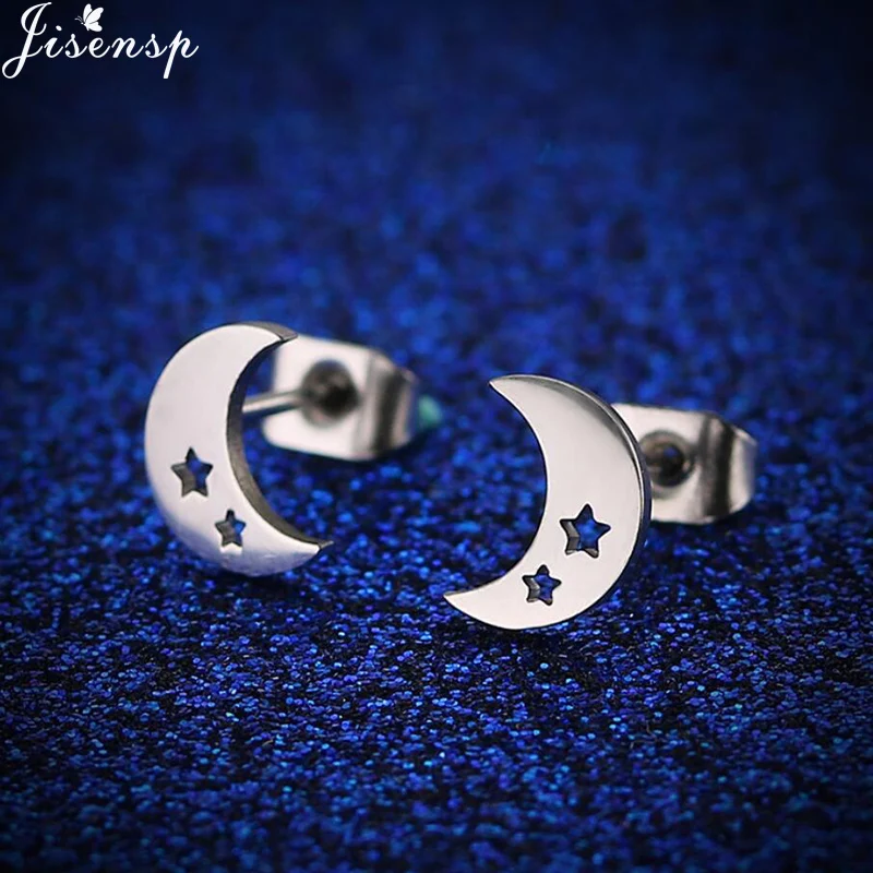 Trendy Stainless Steel Star Moon Ear Studs for Women Girls Jewelry Punk Crescent Earrings New Year Accessories Oorbellen