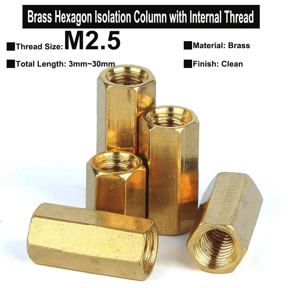Yiqianyuan M2.5xP0.45 Hexagon Brass Female-Female Standoff PCB Motherboard Spacer Screws Isolation Column with Internal Thread