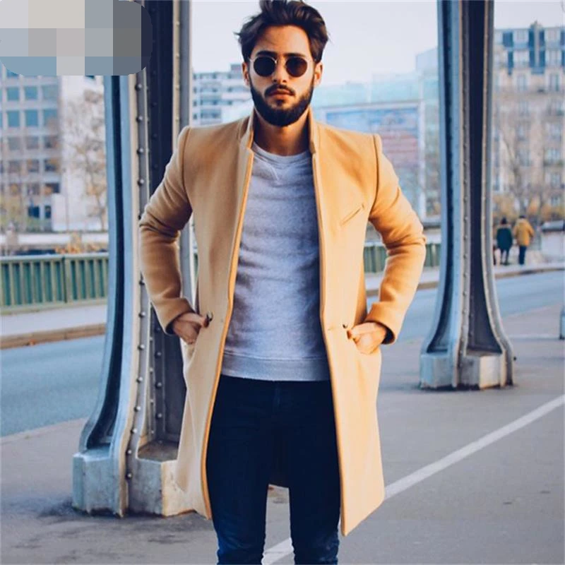 

Men's coat big fashion camel collar European and American autumn and winter long woolen windbreaker jacket