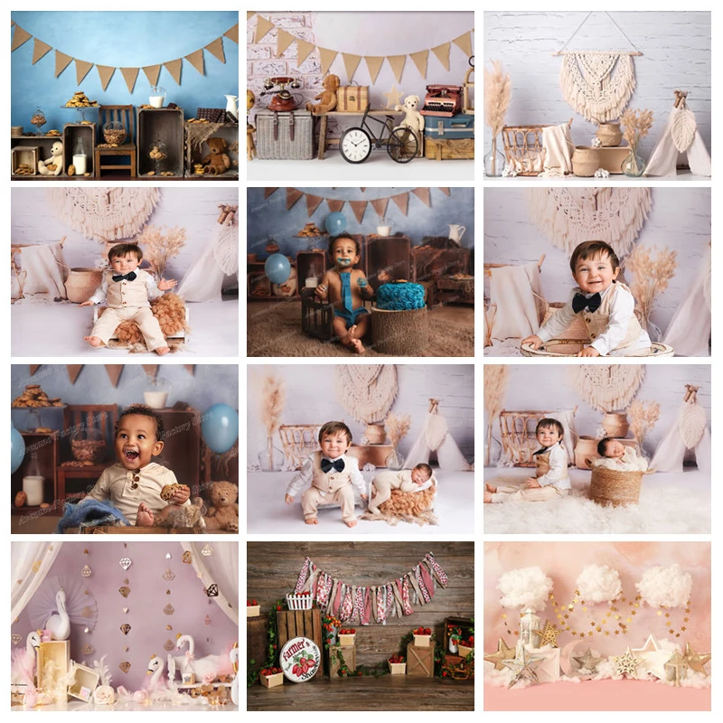 Avezano Newborn Portrait Backdrops For Photo Studio Birthday Cookies Vase Swan Baby Kids Smash Cake Photography Background Props