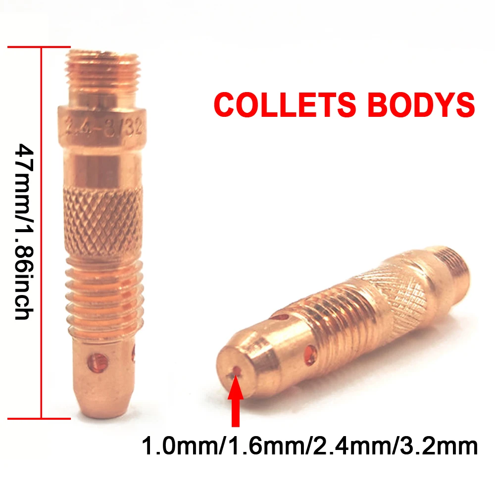 Imagem -04 - Tig Tocha de Soldagem Argônio Consumível Alumina Bocal 1.0 1.6 2.4 3.2 mm Tungstênio Tig Collet Corpo Tampa Longa para Wp17 Wp18 Wp26