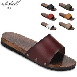 WHOHOLL Man Slippers Summer Wooden Home Slippers Clogs Men's Platform Thick Bottom Leather Japanese Wood Slippers Anime Cosplay