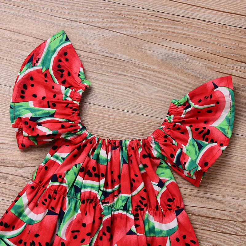 Newborn Baby Girls Clothes Watermelon print short sleeve round neck Bodysuit Bowknot Headband 2pc cotton casual summer set