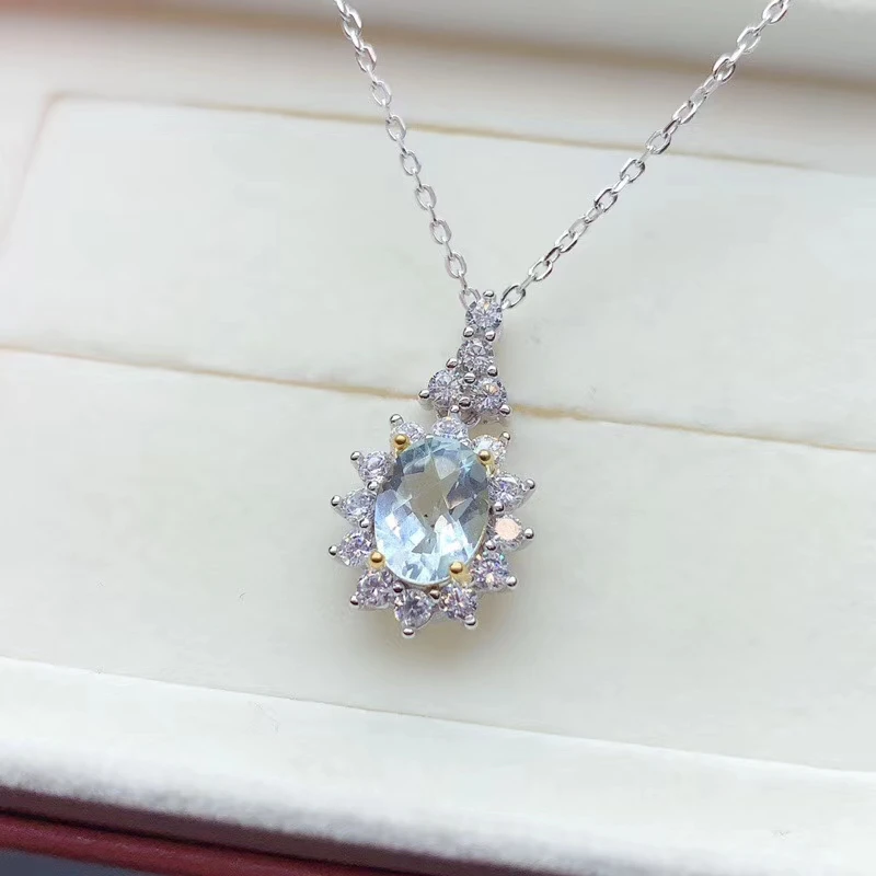 CoLife Jewelry 100% Natural Aquamarine Pendant for Office Lady 6*8mm Aquamarine Silver Pendant 925 Silver Aquamarine Jewelry