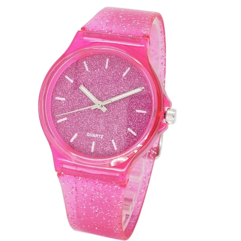 هلام السيليكون شفافة البريق حزام بلاستيكي النساء الساعات فريد الساخن بيع جديد الأزياء Relogio Feminino