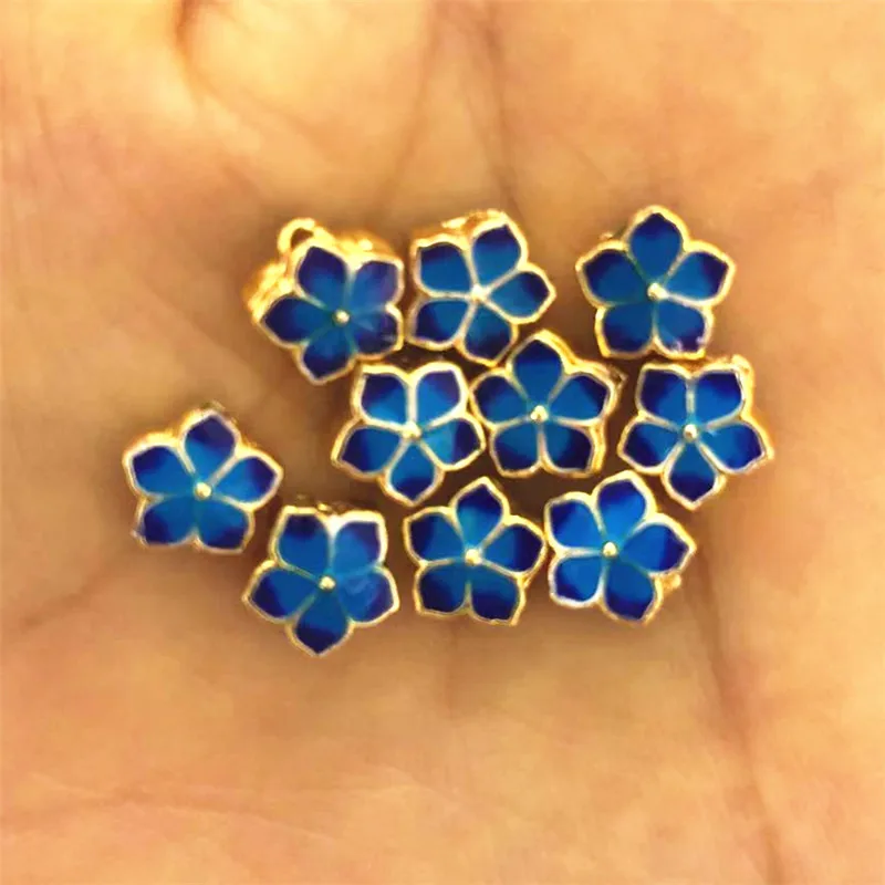 Style 10pcs wholesale 10mm flower shape cloisonne blue enamel spacers beads fit diy bracelets necklaces accessories findings B1