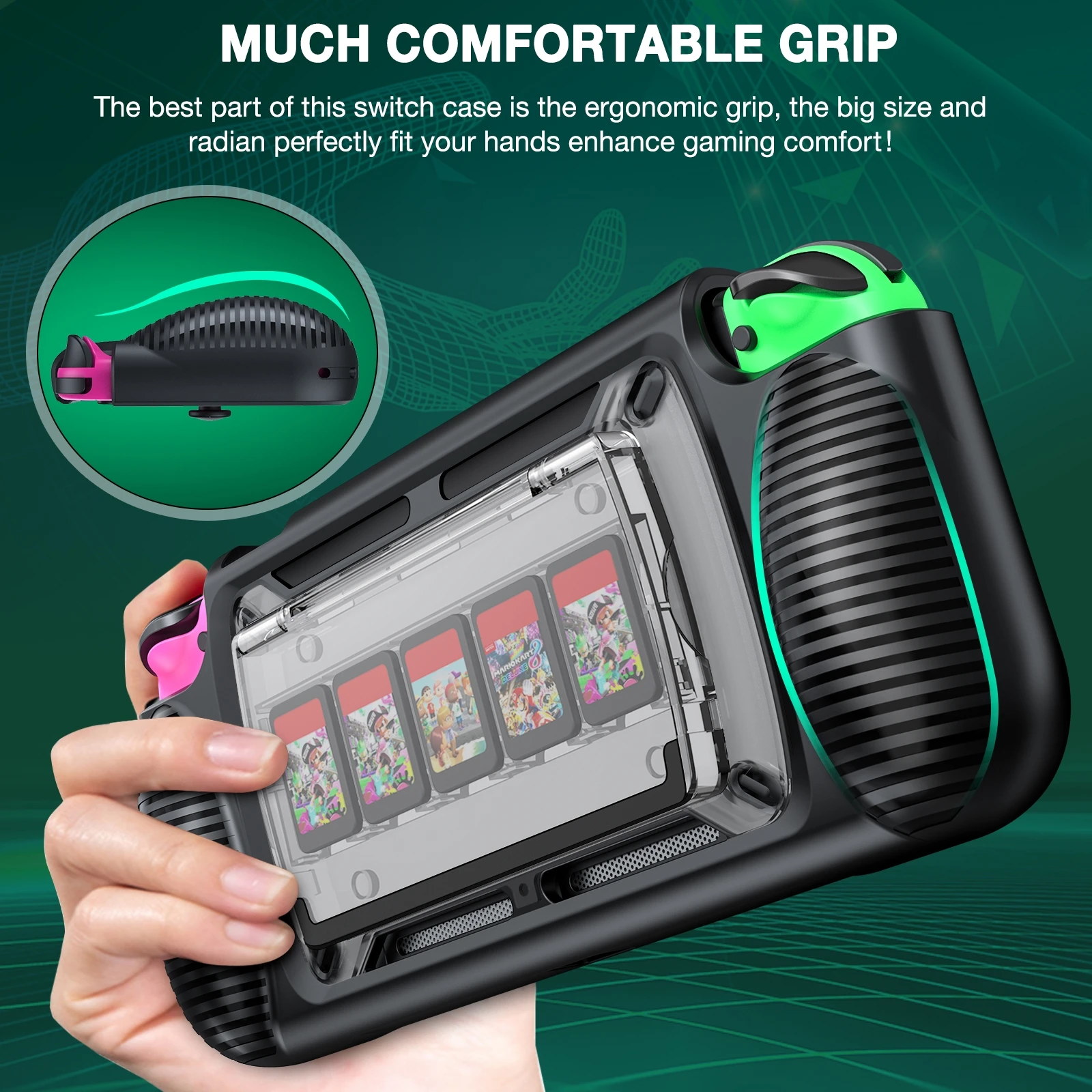 Защитный чехол для Nintendo Switch, противоударный защитный чехол для консоли с 7 отделениями для хранения игровых карт