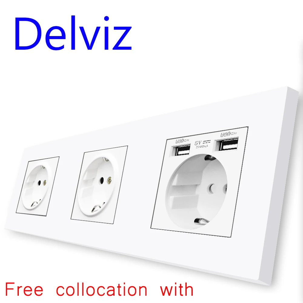 Delviz DIY Kombinowane gniazdo przełącznika, połączenie Wiele interfejsów Biały panel, RJ45 TV 2-drożny przełącznik, standardowe gniazdko elektryczne UE