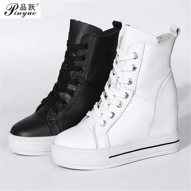Women Genuine Leather 8cm Hidden Wedge Sneakers Platform Shoes High Heels Sneakers Woman Casual Shoes White Women Trainer AliExpress