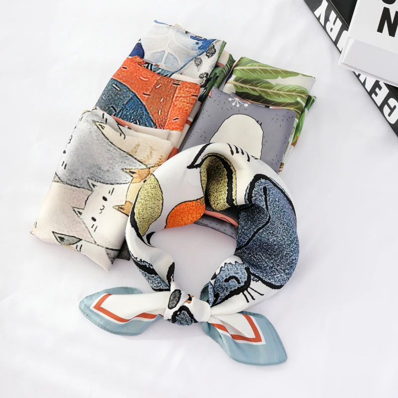 

55cm*55cm fashion scarves female small squares cartoon characters plant design abstract scarf professional small scarf women