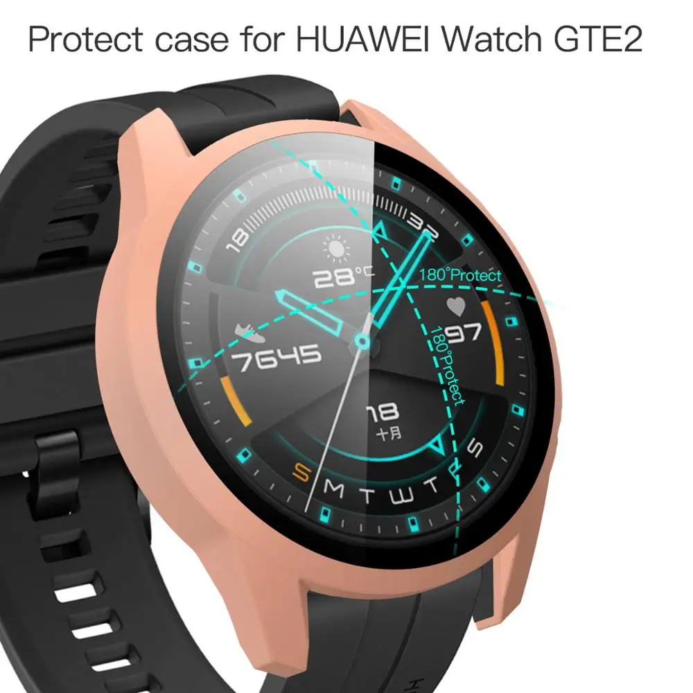 2\'si 1 arada, Huawei Watch GT2 Mat PC Kasa + Temperli film entegre Kılıf Koruma Kapağı GT2 Kılıfı 46mm/42mm için uygundur