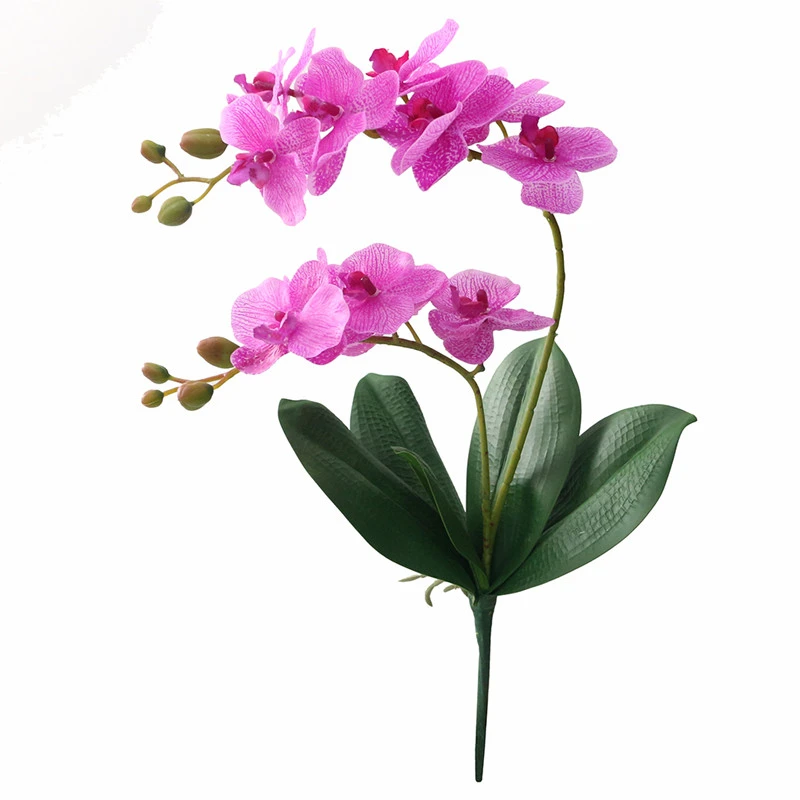 

Artificial Flower Real Touch Latex 2 Branch Orchid Flowers with Leaves Wedding Decoration Flores