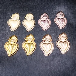 4pcs Golden Color Christian Sacred Heart Metal Pendant Religious Necklace Bracelet Accessories DIY Charm Jewelry Crafts Making