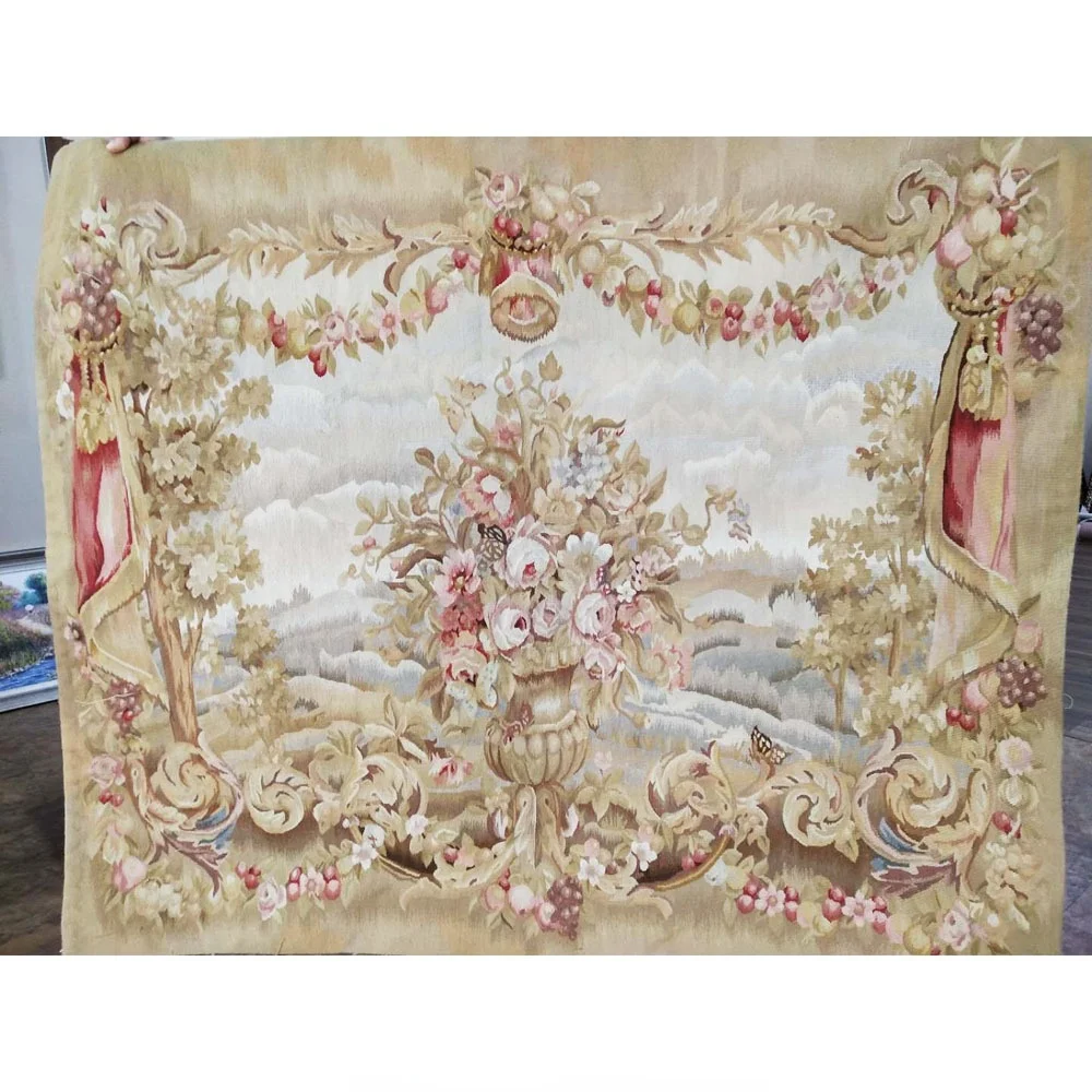 

Ivory White Light Color Wool Tapestry Handmade for European Home Wall Decoration