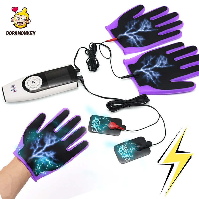 Electric shock gloves For couple Electro Stimulation SM toys Massage Sex Toys for Men Women Masturbation Electric shock sexy toy