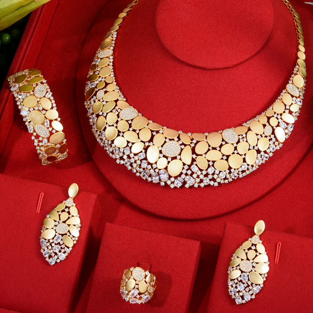 

KellyBola Indian Russian Bride Wedding 4PCS Jewelry Sets For Women Luxury Noble CZ Necklace/Bracelet/Earrings/Ring Jewelry