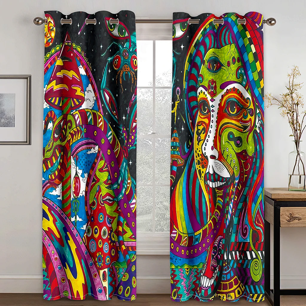 Colorful Vintage Blackout Curtain Bohemian Bedroom Window Curtains Boho Drapes for Living Room Decor(2Panels)カーテンCotinas De Sala