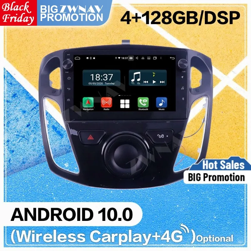 2 Din 4 + 128G Carplay pantalla Android para Ford Focus 2004-2013 2014 2015 2016 2017 Radio de coche estéreo Auto Audio GPS Navi unidad principal
