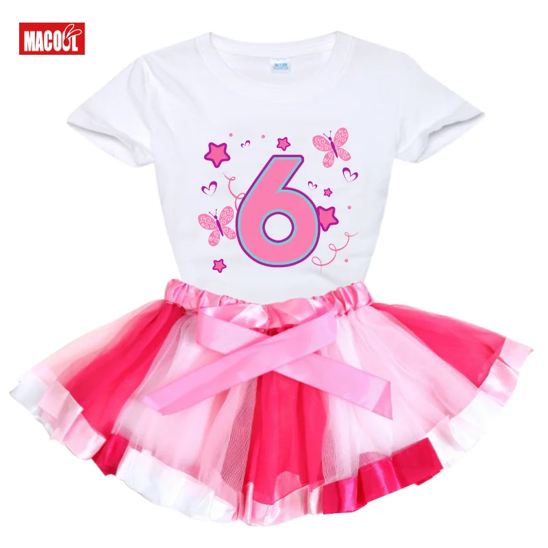 Baby Girl Birthday Dress Rainbow Multicolor Kids Dresses For Girls 3 4 5 6 Years Children Girl Summer Number 0-9 Cartoon Clothes