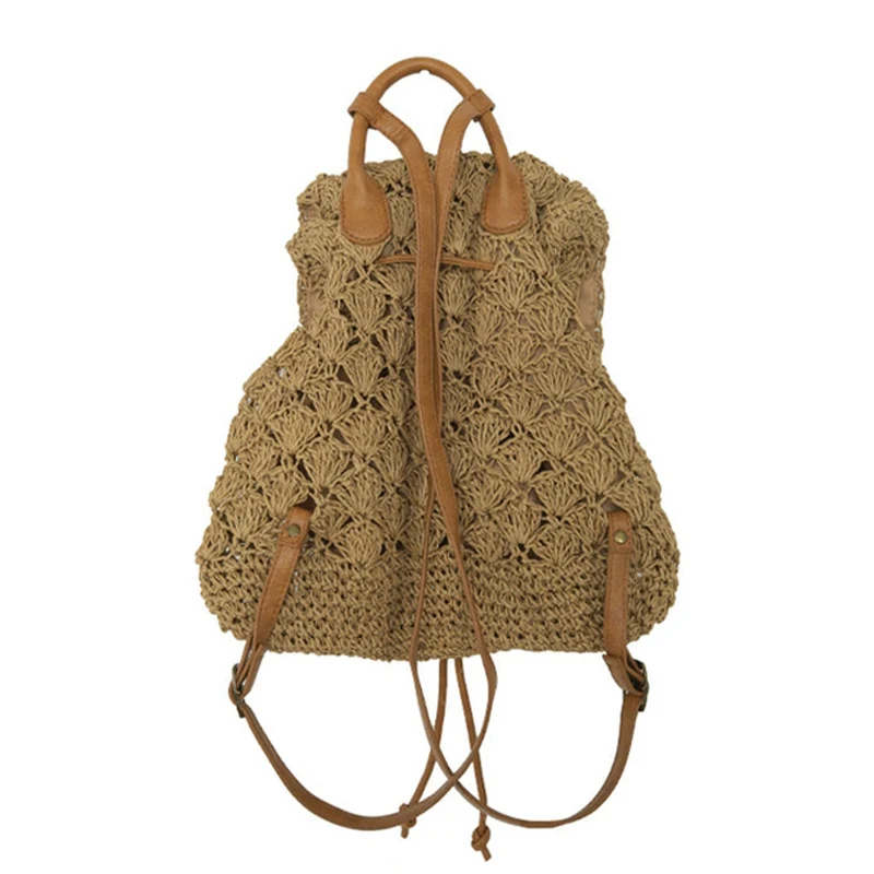 Casual Hollow Straw Backpacks for Women Wicker Woven Back Packs Summer Beach Rattan Bag Vinatge Travel Bali Bags for lady 2021