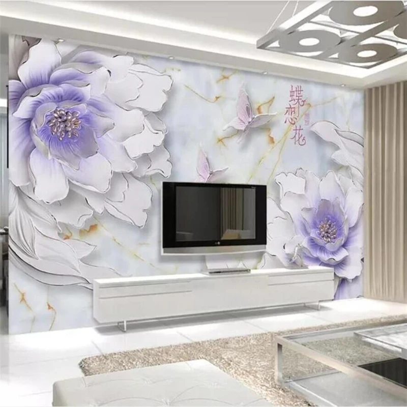 

beibehang Custom wallpaper 3d embossed flower butterfly love flower TV background wall 5d living room bedroom mural 8d wallpaper