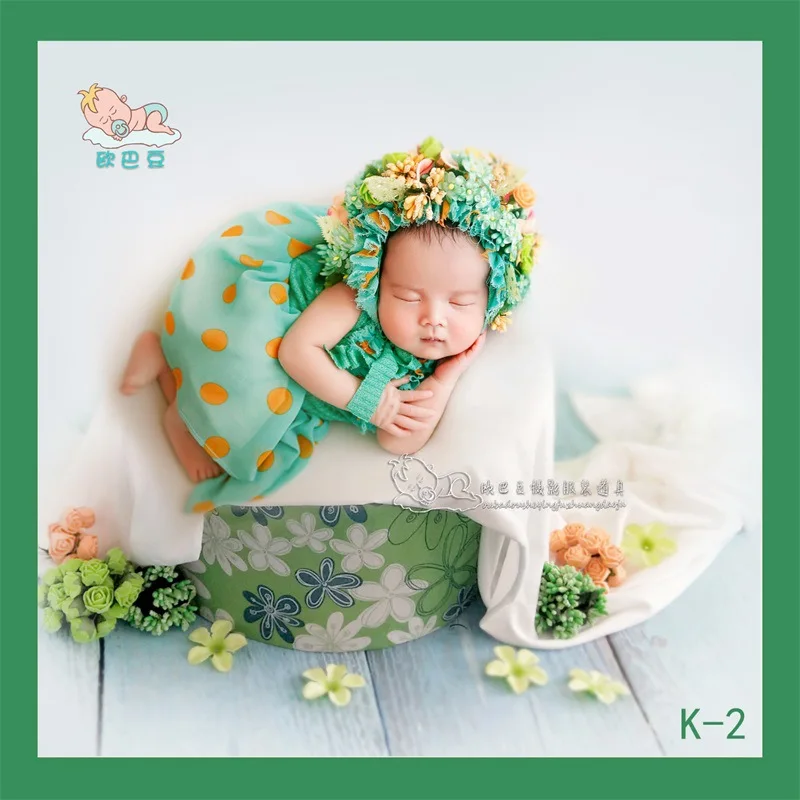 Newborn Photography Props Basket Retro Floral Bucket Baby Photo Shooting Props Infant Photo Studio Crib Basket Accessories