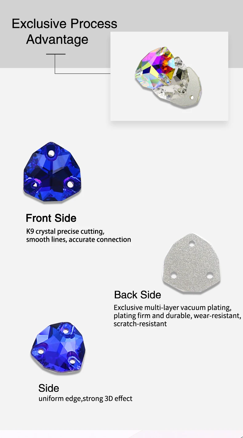Crystal Rhinestones Fat Triangle All Color Sew On Stones Glass High Quality Flatback Sewing Rhinestone For Clothes Dress Shoes