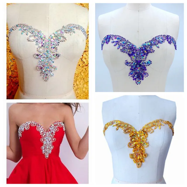 wholesale  handmade  beaded crystal rhinestone appliques for necklace/ bridal dress