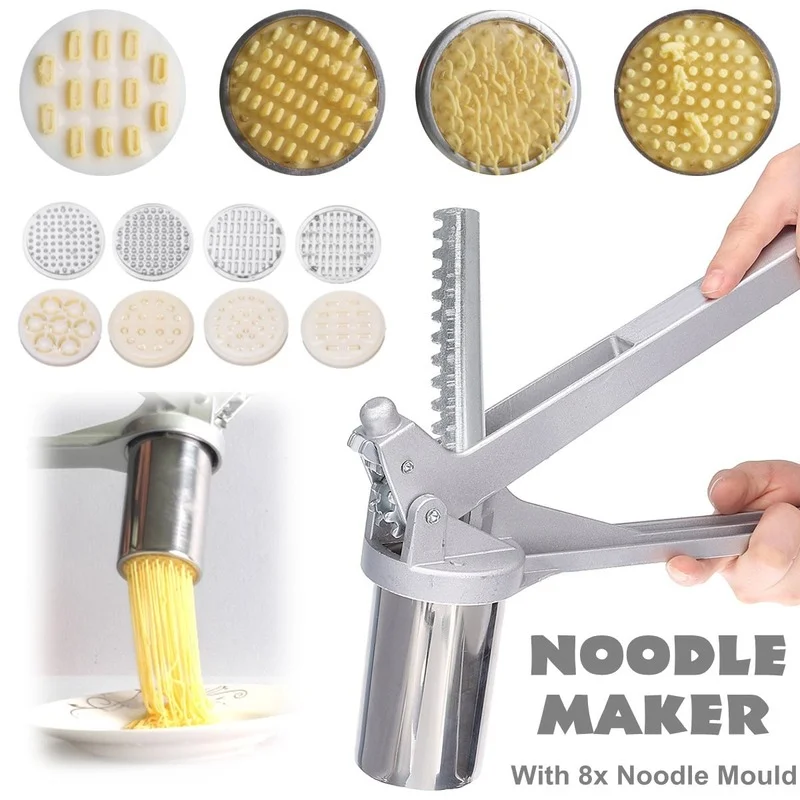 Stainless Steel Manual Noodle Maker Press Pasta Machine Crank Cutter Fruits Juicer Cookware With 8 Pressing  Moulds Making