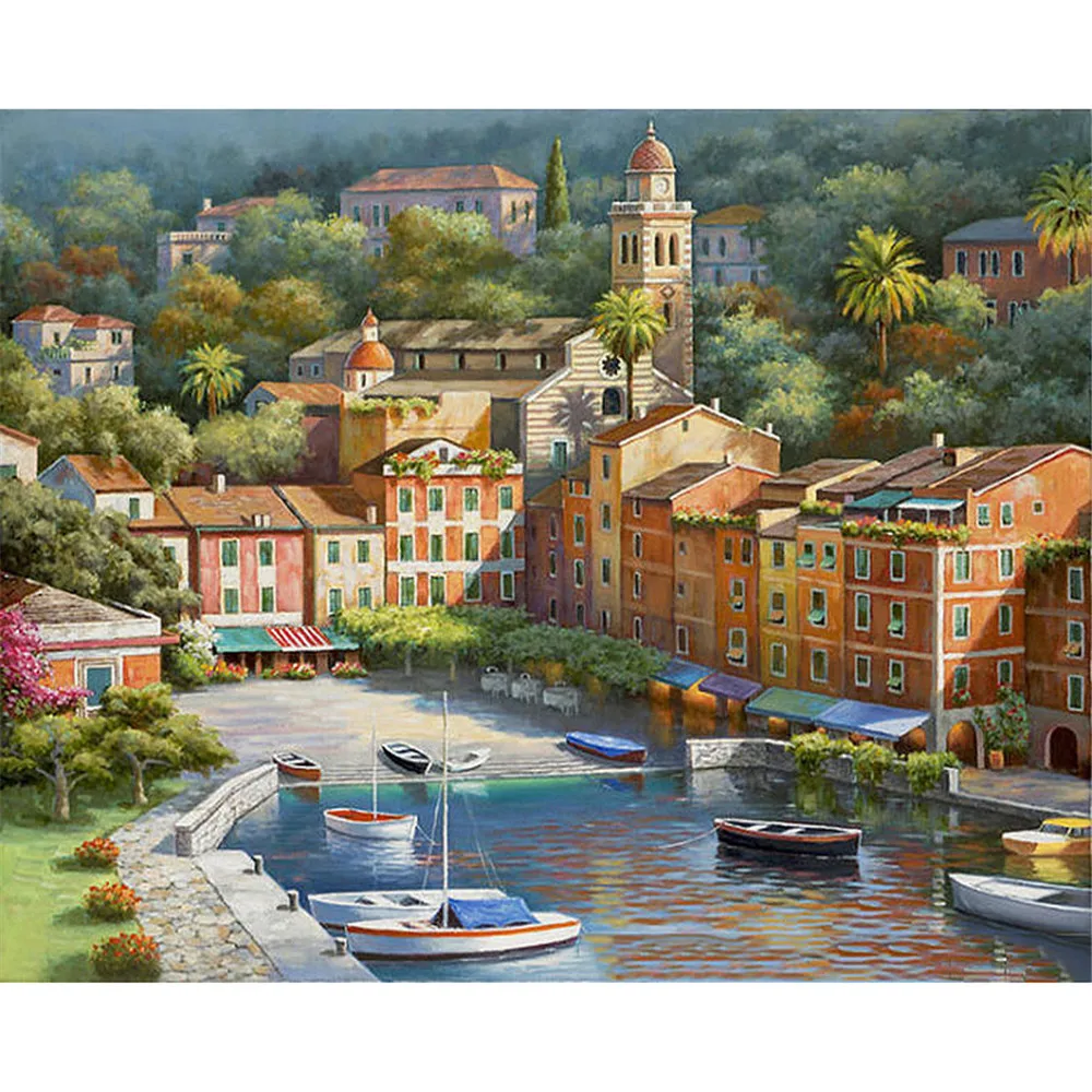 Landscape Waterside City View 11CT Cross Stitch Embroidery Full Kit Handiwork Knitting Handicraft Sewing Magic Sales Room Decor