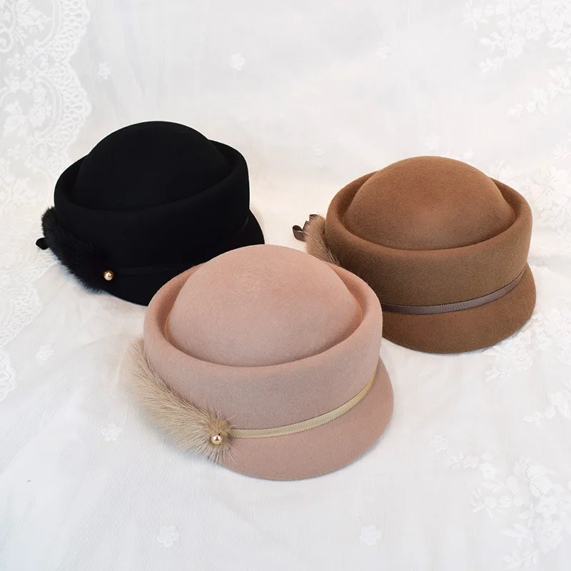 

Women Hats Ribbon Band Belt Classic Dress Formal Women Hat Wide Brim Round Top Winter Hat New Sombreros De Mujer