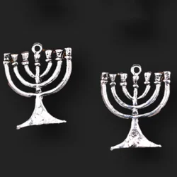 15pcs Silver Plated Judaism Holy Candlestick Pendant DIY Charms Bracelet Earrings Hanukkah Jewelry Crafts Making 24*20mm A1647