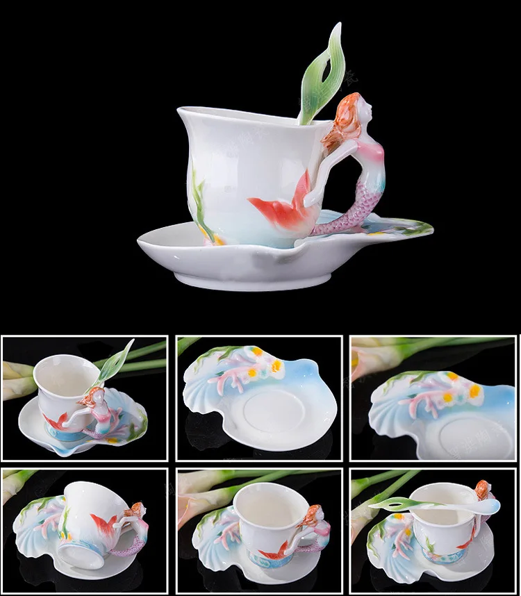 Fashion enamel color ceramic dishes and cups are all authentic, which is the heart of pink and tender girls in Southeast Asia