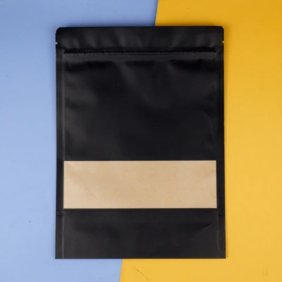 100pcs/lot Black Kraft Paper Frosted Window Bag Stand up Snack Cookie Tea Coffee Packaging Bag X-mas Paper Gift Pouch