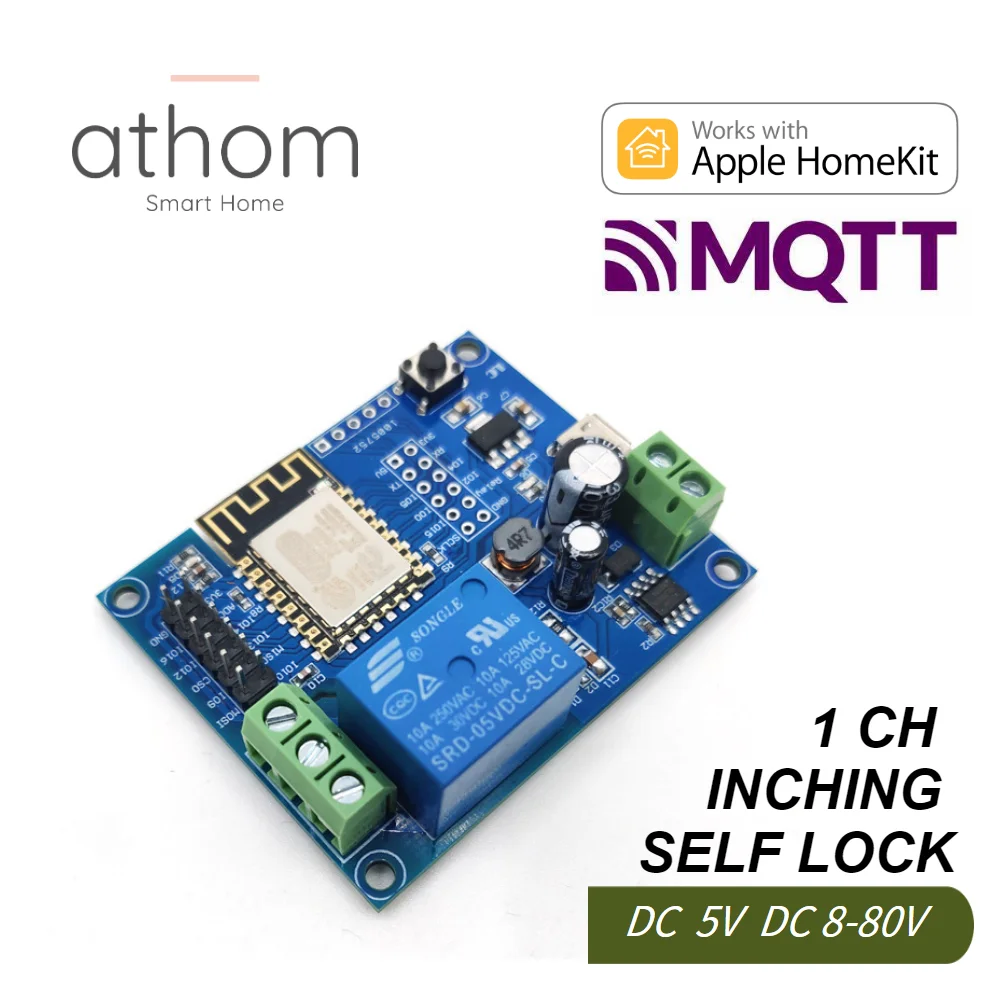 

ATHOM Homekit And MQTT WiFi Relay Module Inching Switch Self-locking Interlock Entry Access Gate Control DC 5V 12V 8V-80V